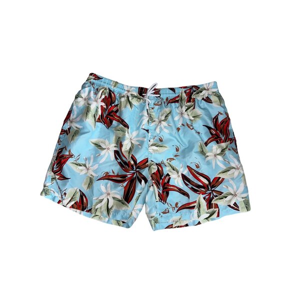 Silk World Blue Swimming Trunks Running Shorts Flowers Pockets Mesh Lining XXL - Picture 1 of 4
